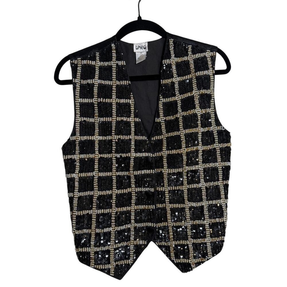 VTG Theo Beaded Sequin Vest 80s 90s Women’s Sz M